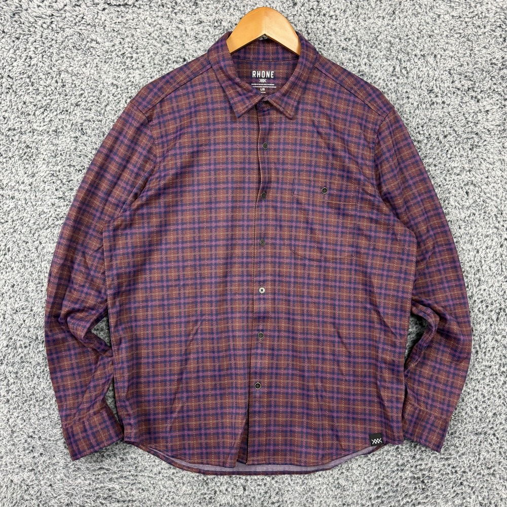 Rhone Hardy Flannel Shirt Mens Large Purple Plaid Button Up Long Sleeve Casual